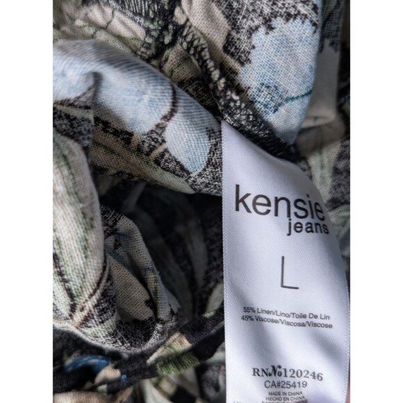 Kensie Jeans Tie Back Linen Blend Jumpsuit In Hibiscus Sky Combo Large - Picture 13 of 15